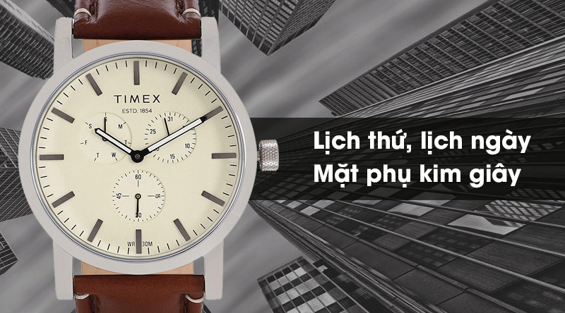 Đồng hồ nam Timex TWEG16608E có lịch thứ, lịch ngày và mặt phụ kim giây hữu dụng Đồng hồ nam Timex TWEG16608E có lịch thứ, lịch ngày và mặt phụ kim giây hữu dụng