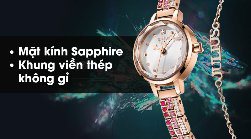 Đồng hồ nữ Julius JS-035B có mặt kính Sapphire, khung viền bằng thép không gỉ Đồng hồ nữ Julius JS-035B có mặt kính Sapphire, khung viền bằng thép không gỉ