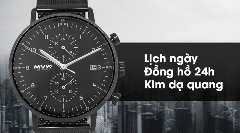 Đồng hồ nam MVW MS009-01 có lịch ngày, đồng hồ 24h và kim dạ quang hữu dụng Đồng hồ nam MVW MS009-01 có lịch ngày, đồng hồ 24h và kim dạ quang hữu dụng