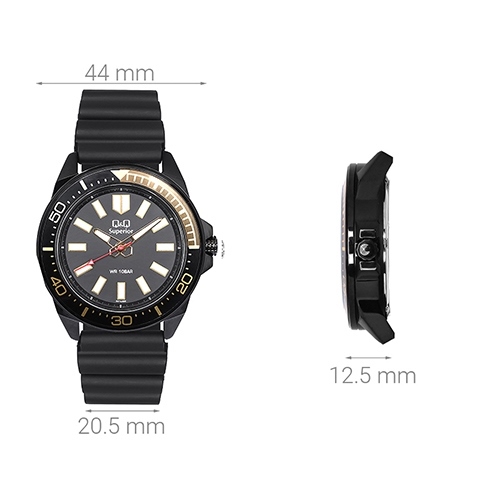 Đồng hồ Q&Q 44 mm Nam S374J502Y Màu Đen