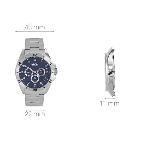 Đồng hồ MVW 43 mm Nam MVW MS026-01 Màu Bạc