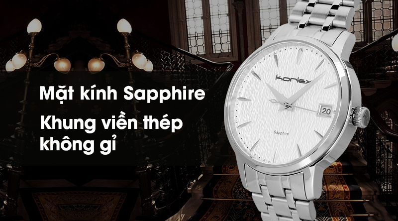 Đồng hồ nữ Korlex KS028-01 có mặt kính trong suốt, khung viền bằng thép chống ăn mòn Đồng hồ nữ Korlex KS028-01 có mặt kính trong suốt, khung viền bằng thép chống ăn mòn