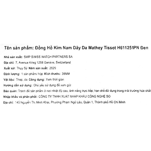 Đồng hồ MATHEY TISSOT City Leather 38 mm Nam H611251PN Màu Đen