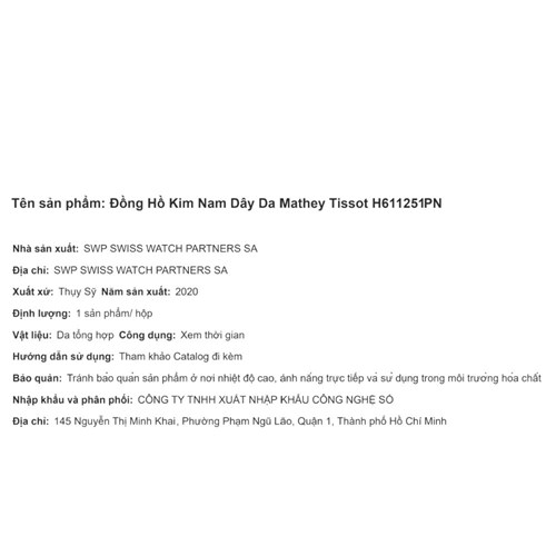 Đồng hồ MATHEY TISSOT City Leather 38 mm Nam H611251PN Màu Đen