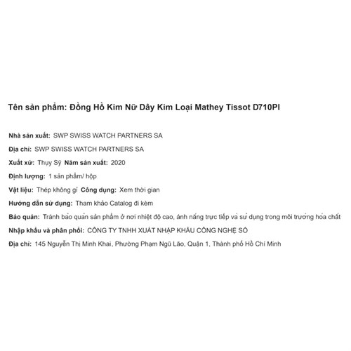 Đồng hồ MATHEY TISSOT 26 mm Nữ D710PI Màu Vàng