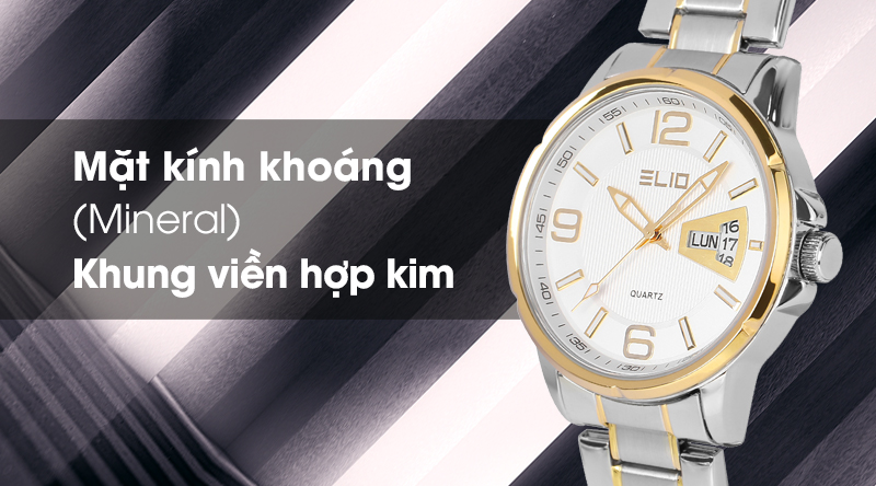 Đồng hồ nam Elio ES018-01 có mặt kính cứng cáp, khung viền chống ăn mòn Đồng hồ nam Elio ES018-01 có mặt kính cứng cáp, khung viền chống ăn mòn