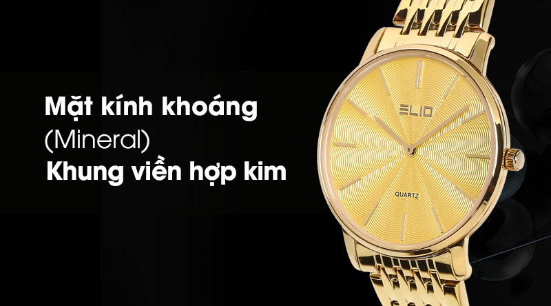 Đồng hồ nam Elio ES021-C1 có mặt kính cứng cáp, khung viền chống ăn mòn