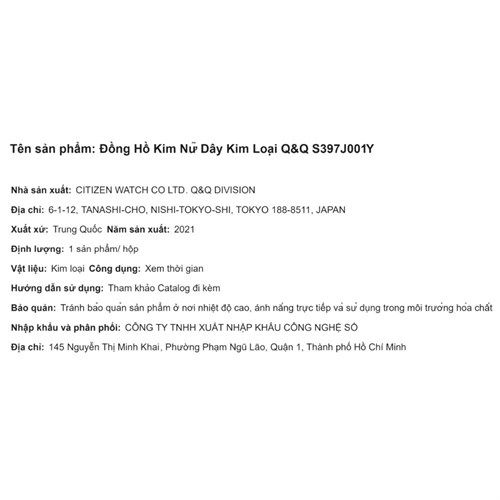 Đồng hồ Q&Q 31 mm Nữ S397J001Y Màu Vàng