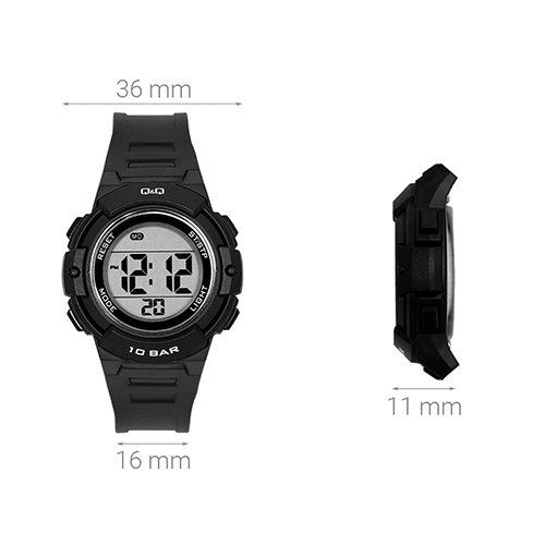 Đồng hồ Q&Q 36 mm Unisex M185J007Y Màu Đen