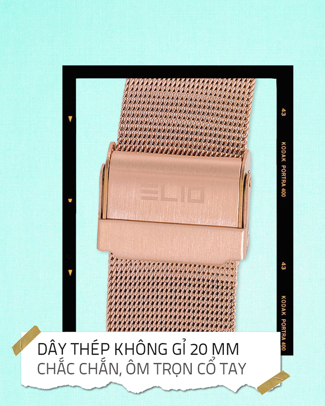 Đồng hồ Nam Elio ES056-01 có dây đeo bền đẹp, chống oxi hóa
