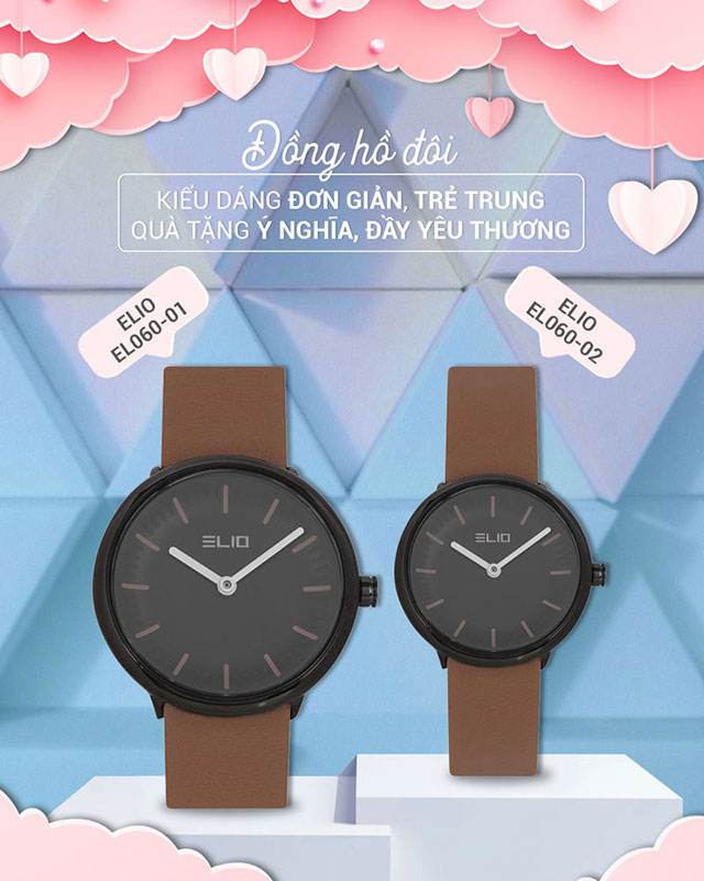 Đồng hồ đôi Elio EL060-01/EL060-02 với thiết kế trẻ trung, cá tính Đồng hồ đôi Elio EL060-01/EL060-02 với thiết kế trẻ trung, cá tính