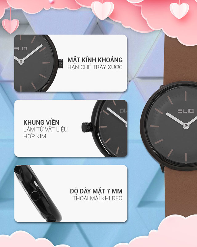 Đồng hồ nữ EL060-02 có khung viền bền bỉ, mặt kính cứng cáp Đồng hồ nữ EL060-02 có khung viền bền bỉ, mặt kính cứng cáp