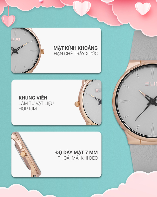 Đồng hồ nữ Elio EL064-02 có bộ khung bền bỉ Đồng hồ nữ Elio EL064-02 có bộ khung bền bỉ