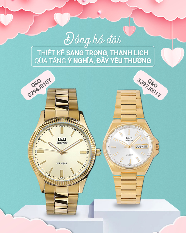 Đồng hồ đôi Q&Q S294J010Y/S397J001Y sở hữu thiết kế sang trọng, thời thượng Đồng hồ đôi Q&Q S294J010Y/S397J001Y sở hữu thiết kế sang trọng, thời thượng