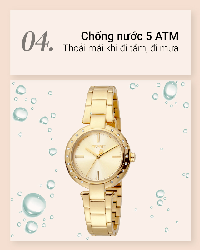 Đồng hồ Nữ Esprit ES1L230M0055 trang bị hệ số chống nước 5 ATM Đồng hồ Nữ Esprit ES1L230M0055 trang bị hệ số chống nước 5 ATM