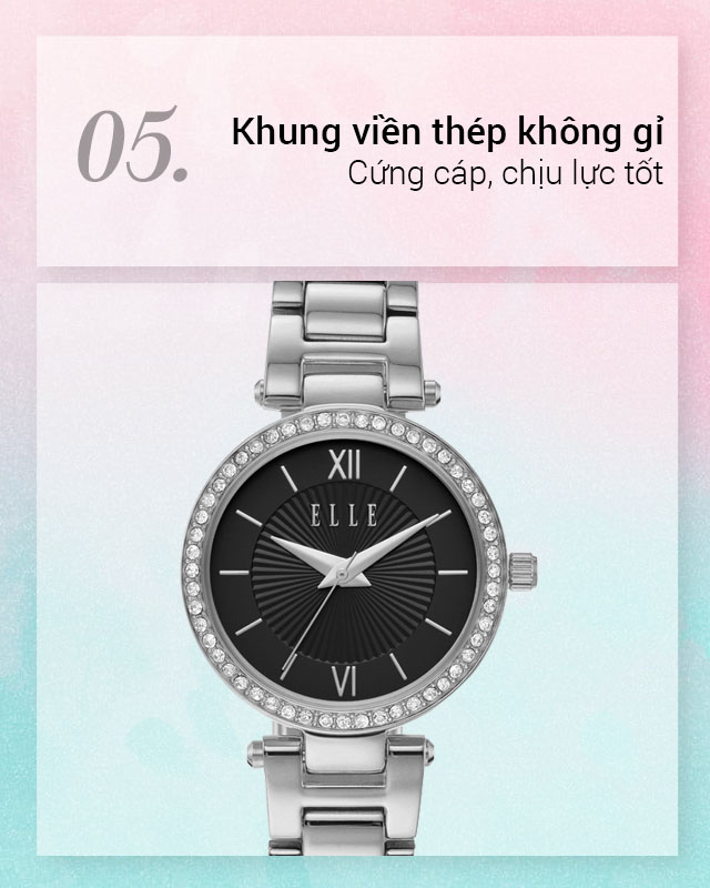 Đồng hồ nữ ELLE ELL25016 có khung viền chắc chắn, sáng bóng Đồng hồ nữ ELLE ELL25016 có khung viền chắc chắn, sáng bóng