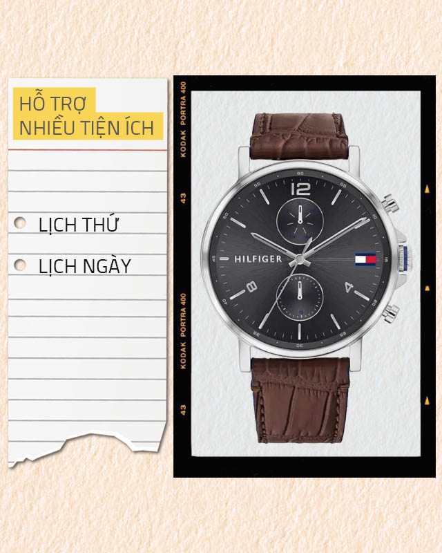 Đồng hồ nam Tommy Hilfiger 1710416 có thêm tiện ích lịch thứ và lịch ngày Đồng hồ nam Tommy Hilfiger 1710416 có thêm tiện ích lịch thứ và lịch ngày