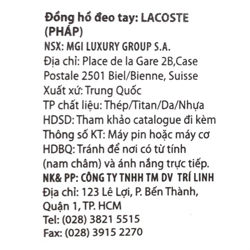 Đồng hồ LACOSTE 30 mm Nữ 2001177 Màu Vàng Hồng