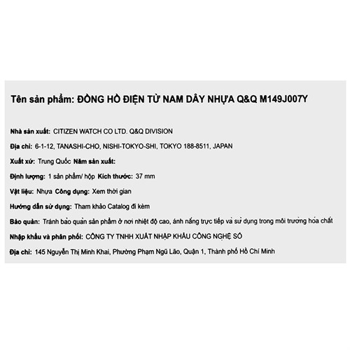 Đồng hồ Q&Q 37 mm Nam M149J007Y Màu Đen