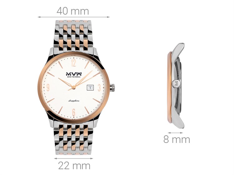 Đồng hồ MVW 40 mm Nam MS067-01 Màu Bạc