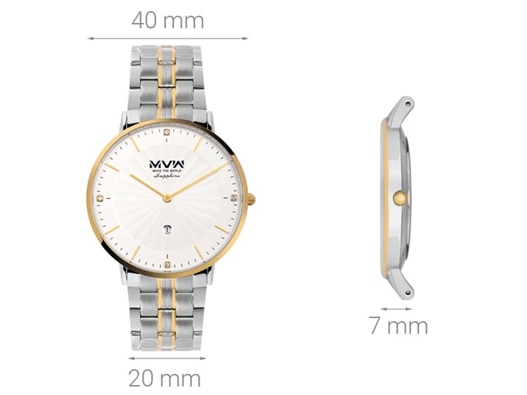 Đồng hồ MVW 40 mm Nam MS070-01 Màu Bạc