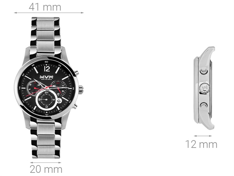 Đồng hồ MVW Sport 41 mm Nam MS073-01 Màu Bạc
