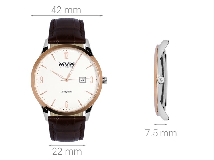 Đồng hồ MVW 42 mm Nam ML055-01 Màu Nâu
