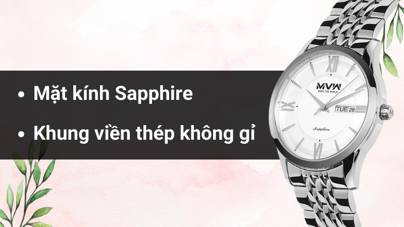 Khung viền cùng dây đeo bằng thép không gỉ bền chắc