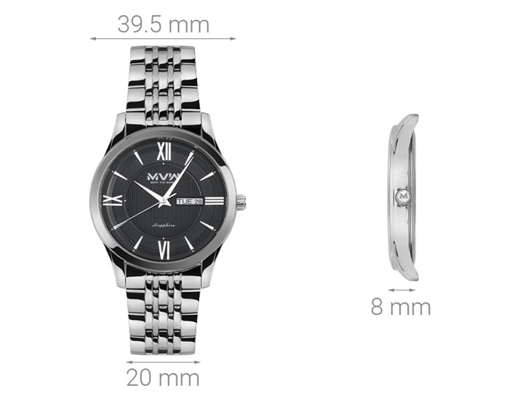 Đồng hồ MVW 39.5 mm Nam MS068-03 Màu Bạc
