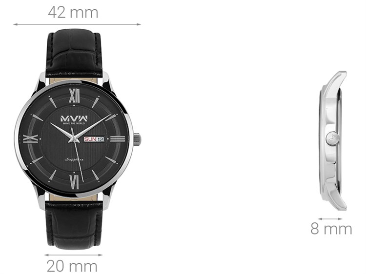 Đồng hồ MVW 42 mm Nam ML057-01 Màu Đen
