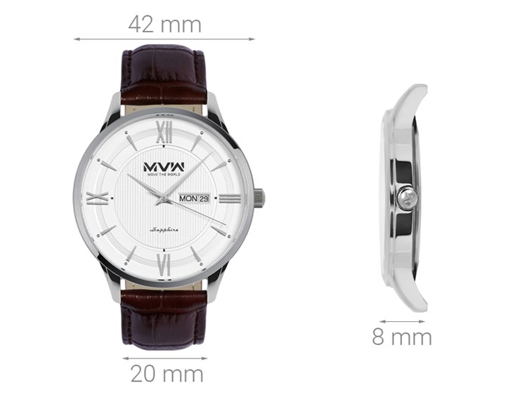 Đồng hồ MVW 42 mm Nam ML057-02 Màu Nâu