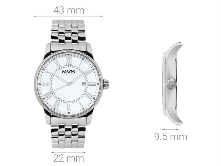 Đồng hồ MVW 43 mm Nam MS072-01 Màu Bạc