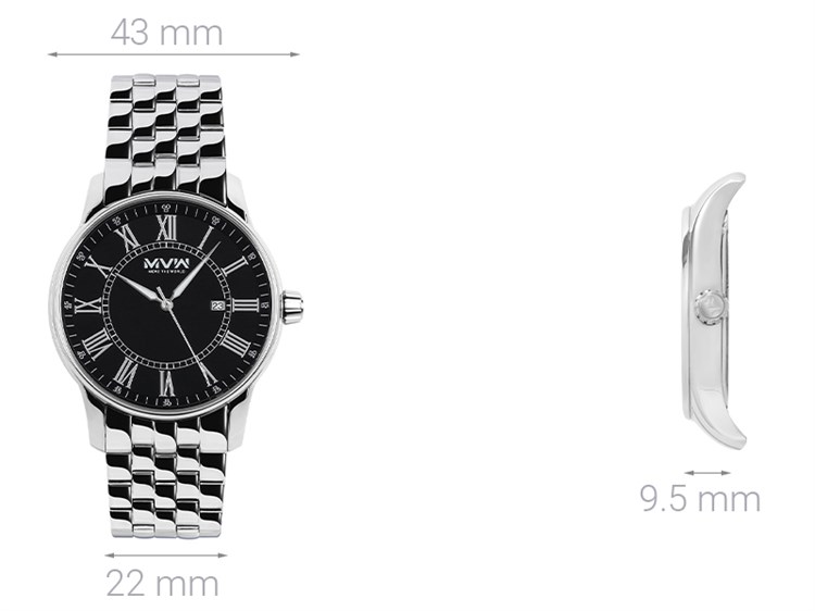 Đồng hồ MVW 43 mm Nam MS072-02 Màu Bạc