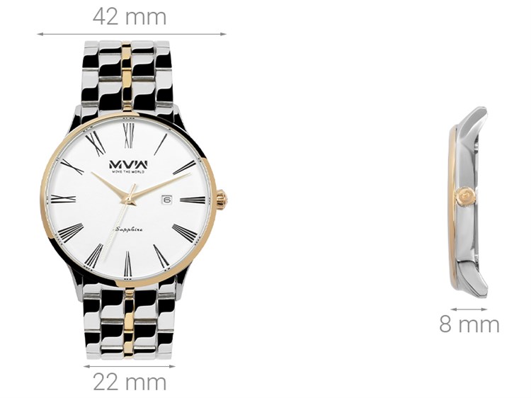 Đồng hồ MVW 42 mm Nam MS075-01 Màu Bạc