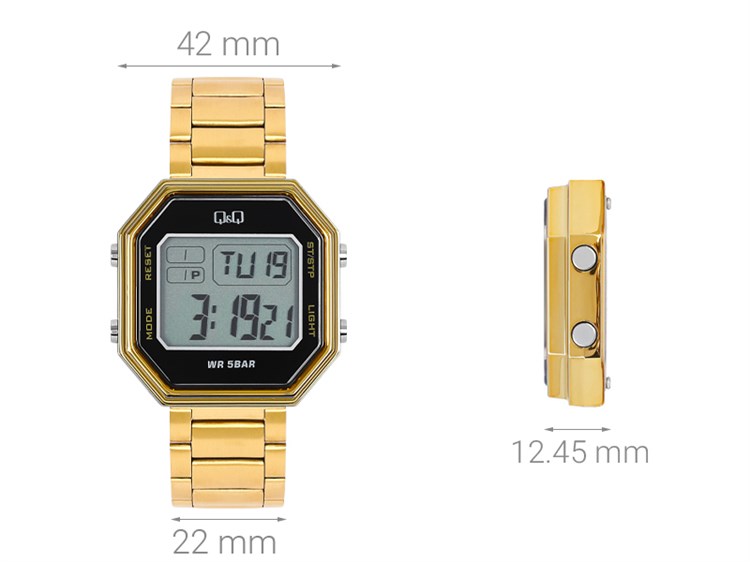 Đồng hồ Q&Q 42 mm Nam M206J007Y Màu Vàng