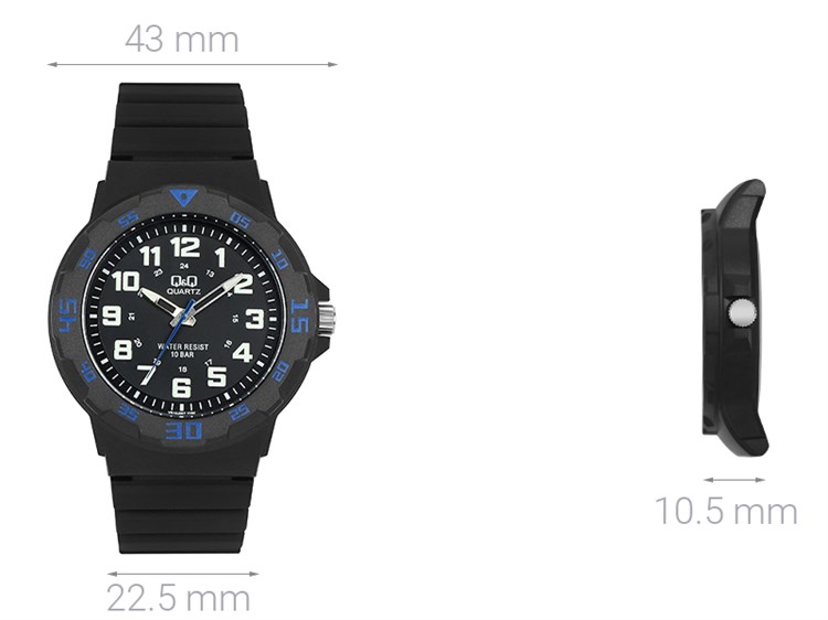 Đồng hồ Q&Q 43 mm Nam VR18J007Y Màu Đen