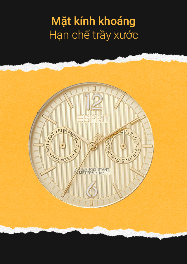 Đồng hồ Nữ Esprit ES1L286P0035 có mặt kính khoáng hạn chế trầy xước Đồng hồ Nữ Esprit ES1L286P0035 có mặt kính khoáng hạn chế trầy xước