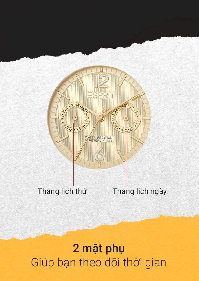 Đồng hồ Nữ Esprit ES1L286P0035 giúp bạn theo dõi thời gian với mặt phụ Đồng hồ Nữ Esprit ES1L286P0035 giúp bạn theo dõi thời gian với mặt phụ