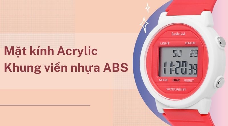 Đồng hồ trẻ em Smile Kid SL219L-05 được trang bị mặt kính Acrylic, cùng khung viền nhựa cứng cáp
