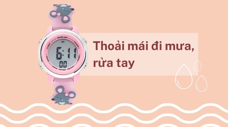 Đồng hồ trẻ em Smile Kid SL382-4 thoải mái đi mưa, rửa tay