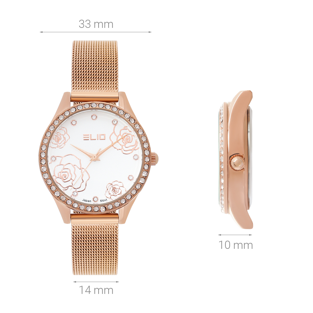 Đồng hồ ELIO Flower 33 mm Nữ ES124-02 Màu Vàng Hồng