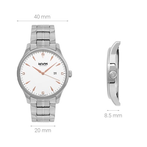 Đồng hồ MVW 40 mm Nam MS076-01 Màu Bạc