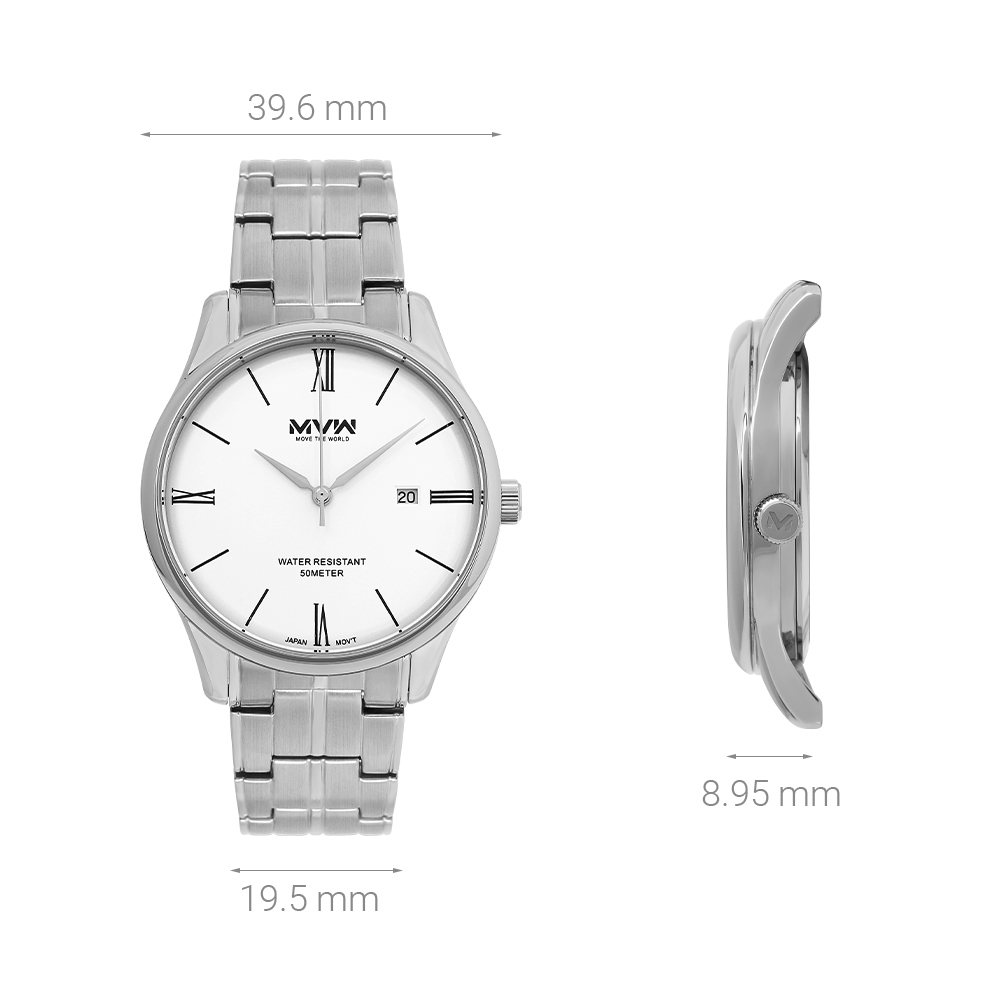 Đồng hồ MVW 39.6mm Nam MS078-02 Màu Bạc