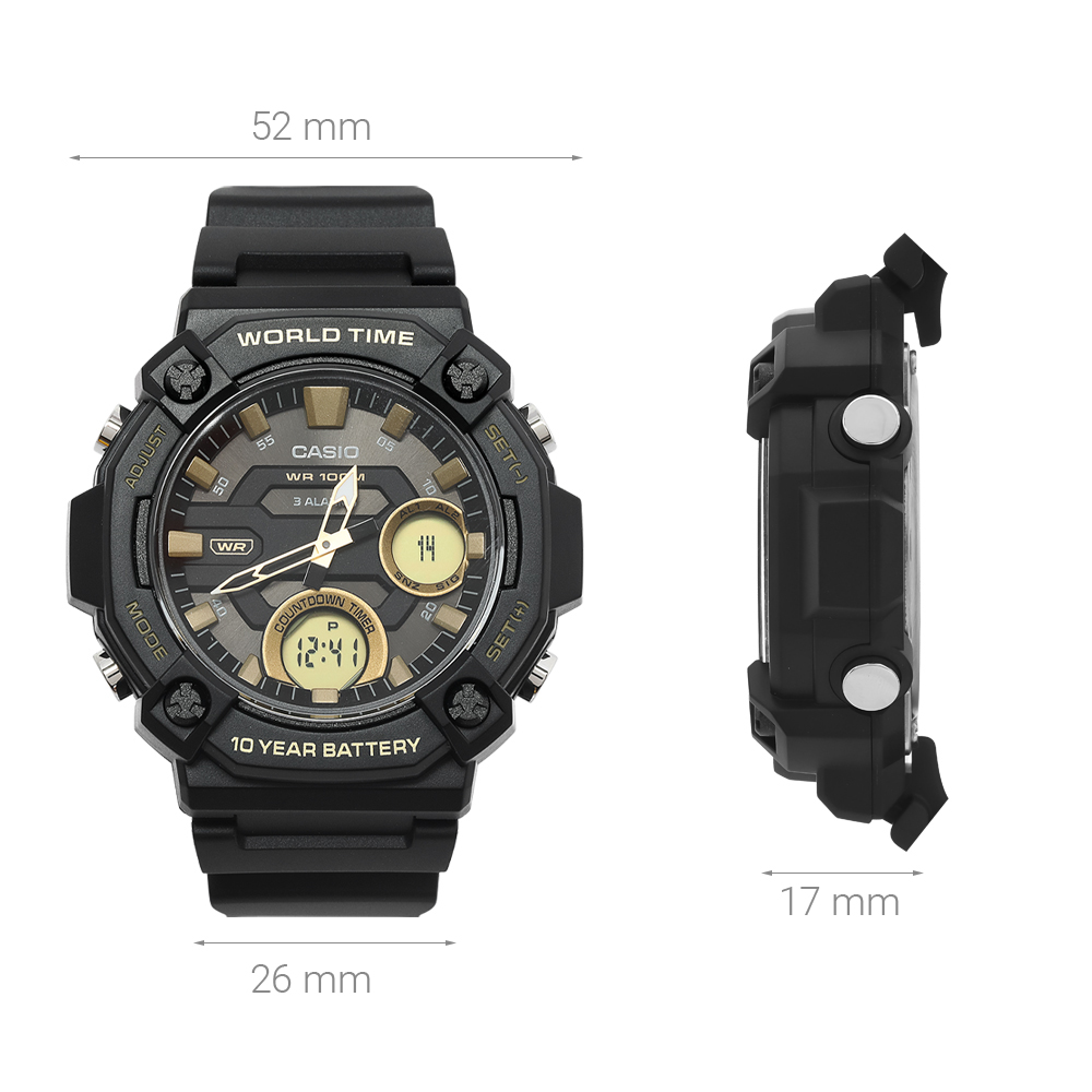Đồng hồ CASIO Timeless 52 mm Nam AEQ-120W-9AVDF Màu Đen