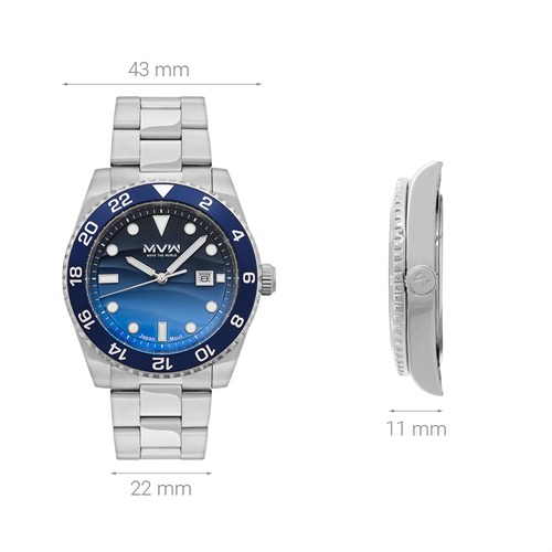 Đồng hồ MVW 43 mm Nam MS077-01 Màu Bạc