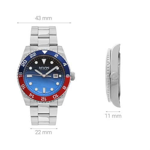 Đồng hồ MVW Sport 43 mm Nam MS077-02 Màu Bạc