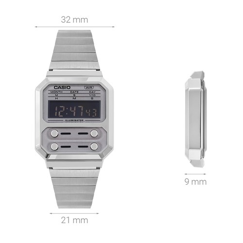 Đồng hồ CASIO 32 mm Unisex A100WE-7BDF Màu Bạc