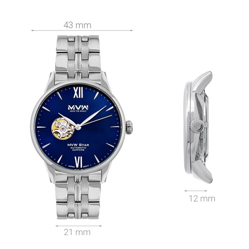 Đồng hồ MVW STAR 43 mm Nam MSA005-01 Màu Bạc