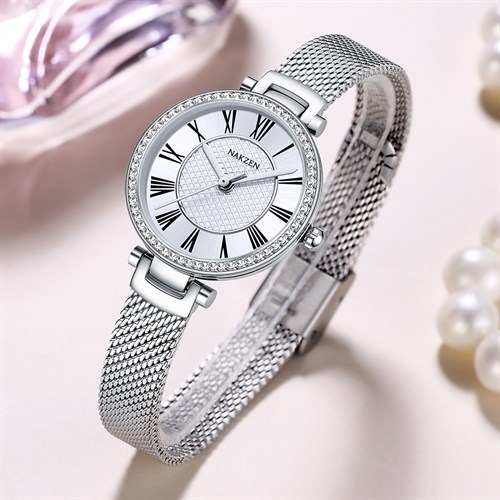 Đồng hồ Nakzen Pha Lê Tuyết 28 mm Nữ SS8424L-7 Màu Bạc