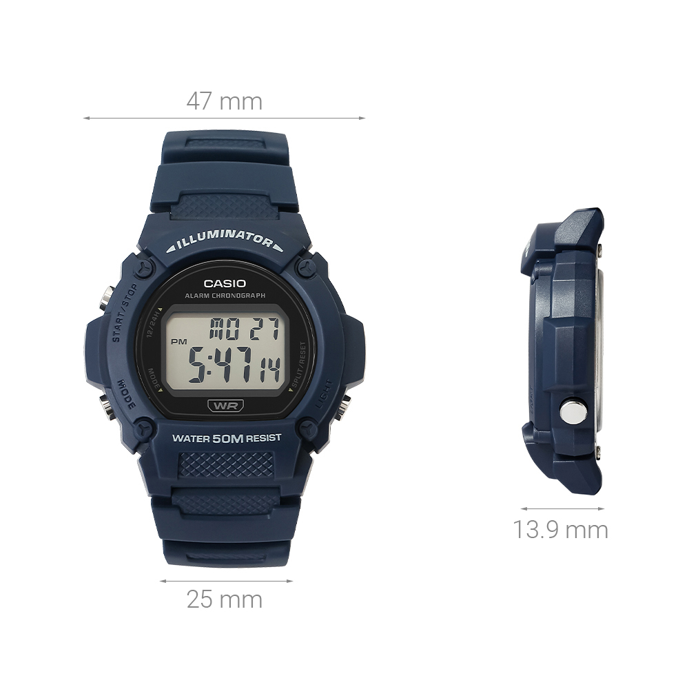Đồng hồ CASIO Timeless 47 mm Nam W-219H-2AVDF Màu Xanh Dương